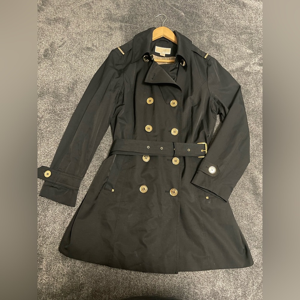 MICHAEL KORS Women’s Double Breasted Black Jacket with Gold Buttons and Accents